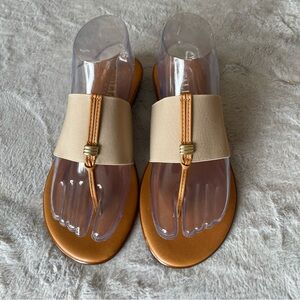 Italian shoe Makers Beige and Tan Women's Elastic Band Thong Sandals size 8